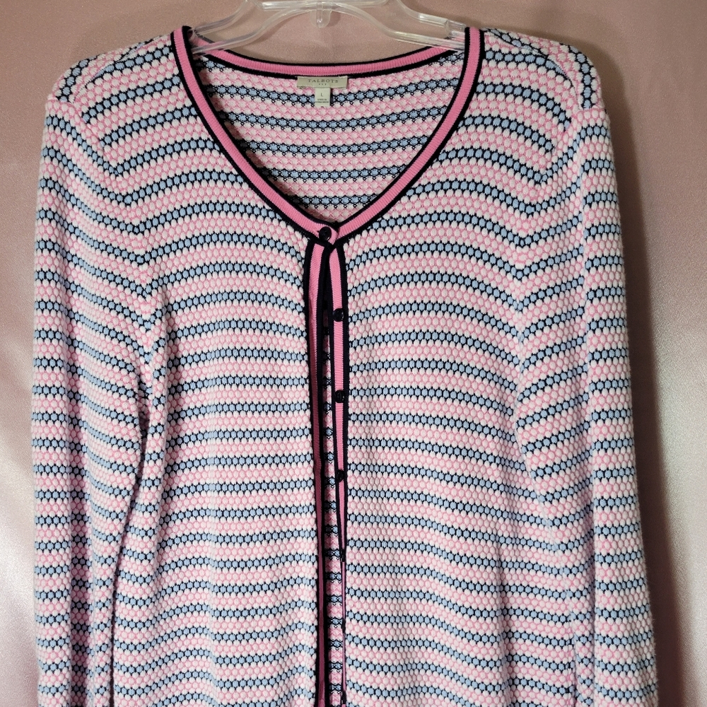 Talbots pink and blue cardigan